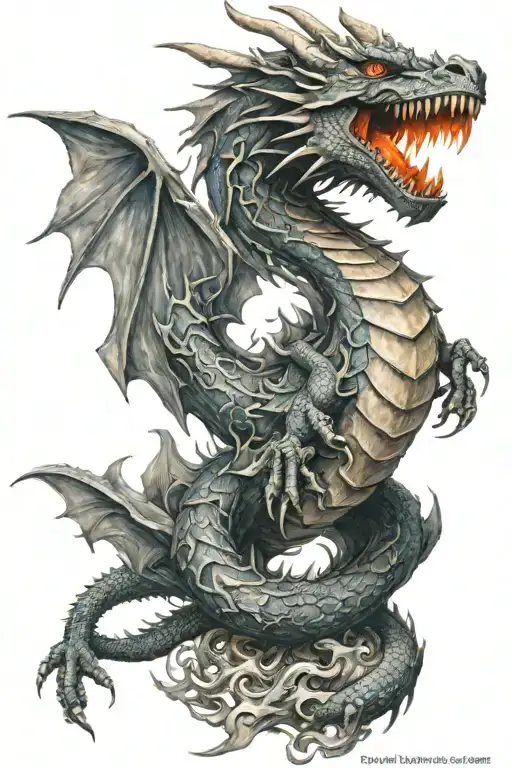 Dragon Breathing Fire Rising