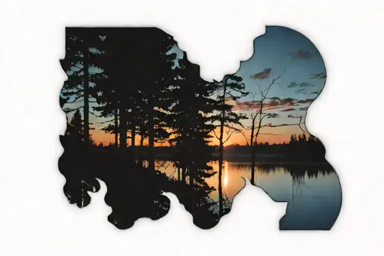 Lake And Trees Colors Sunset Over Lake