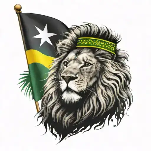 A Lion With A Reggae Color Scheme And A Judah Flag In The Background