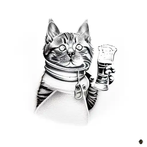 Cat With Bottle Of Beer In Hand