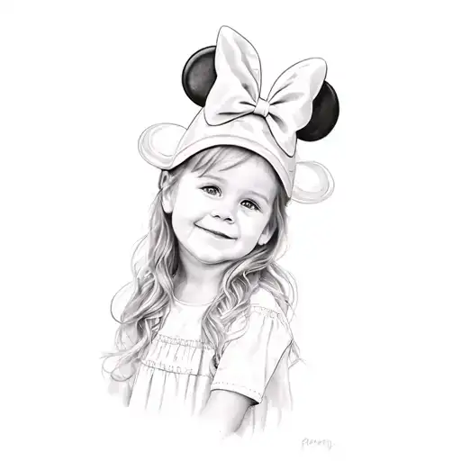 A Little Girl Wearing A Minnie Mouse Hat