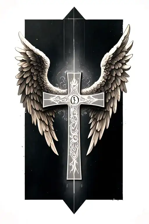 Angel Wings With A Cross In The Middle With A 13 In The Middle Of The Cross