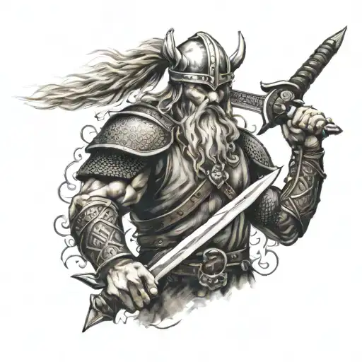 Viking Warrior Wielding A Sword