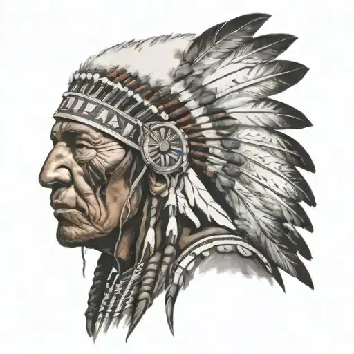 American Indian With Huge Head Dress Carrying Weapons