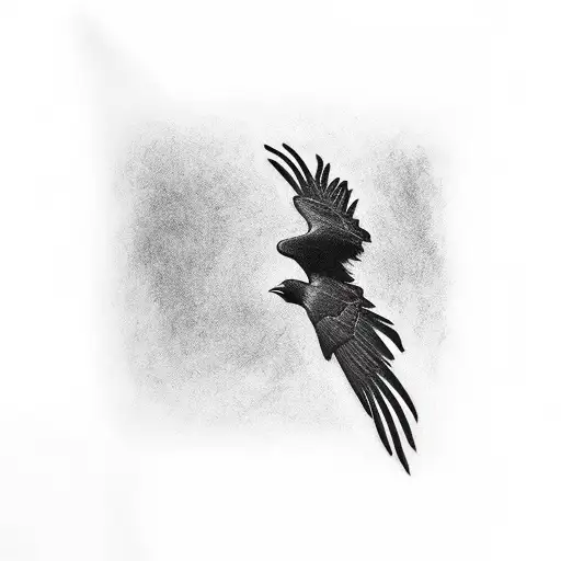 Crow Flying Out Of A Deep Forest