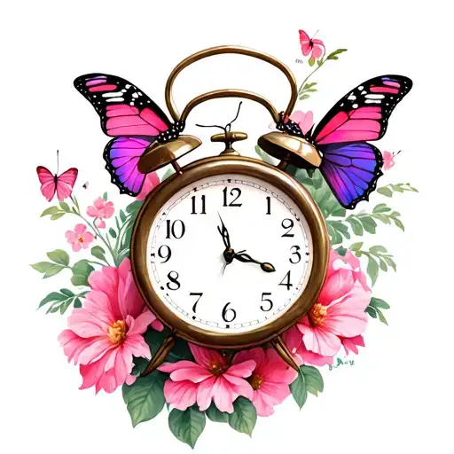 Pink And Clock With Butterfly