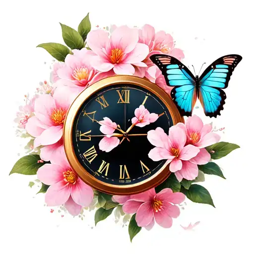 Sakura Flowers Pink Butterfly Clock