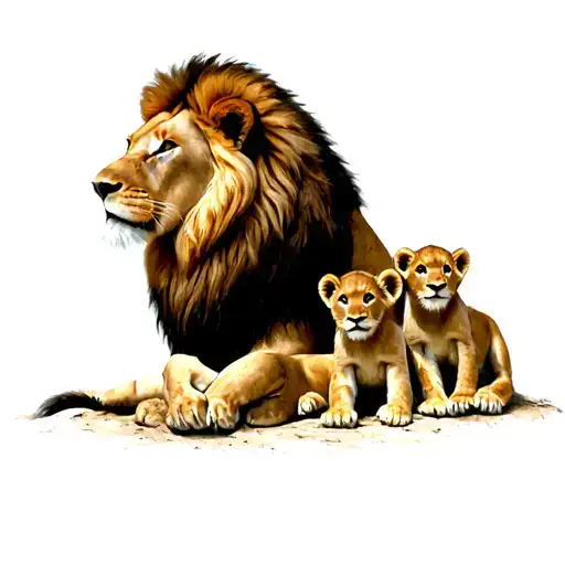 Lion With 4 Cubs