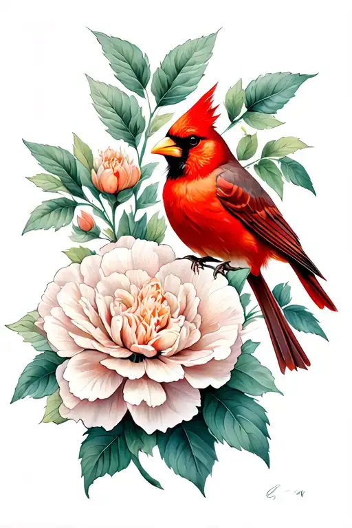 Cardinal And A Carnation Flower