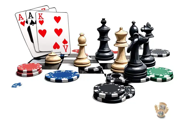 Chess Pieces And Poker Chips And Cards Forming The Shape