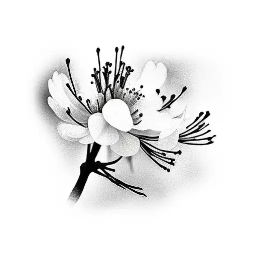 Small Cherry Blossom Branch Black And White