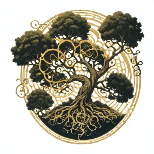 A Majestic Tree Intertwined With A Golden Spiral Representing The Golden Ratio