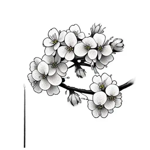 Small Cherry Blossom Branch Black And White