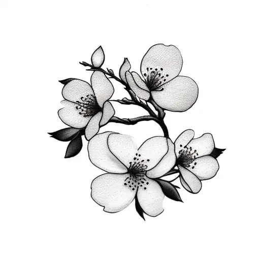 Small Cherry Blossom Branch Black And White