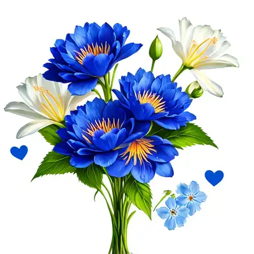 Bouquet Of Carnations Lilly's And Water Lilly's And Forget Me Nots With Little Hearts