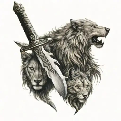 Wolf And Lion And Sword