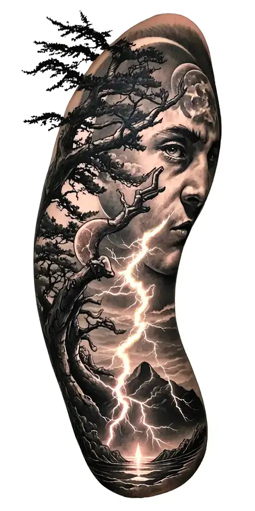 Viking Rume And Moon And Tree And Lightning Bolt