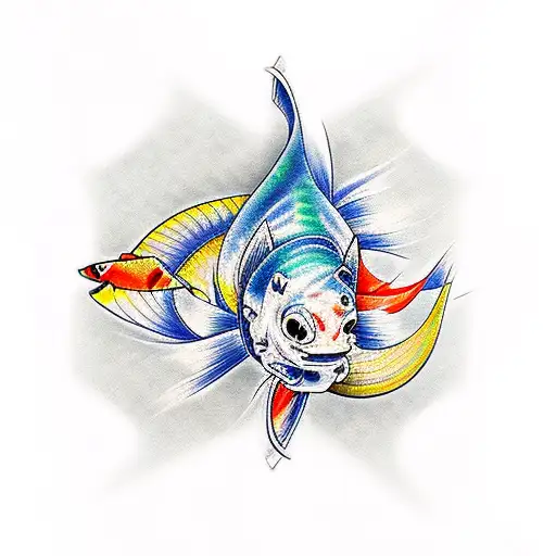 Samurai Katana Koi Fish Hand Tattoo Colored