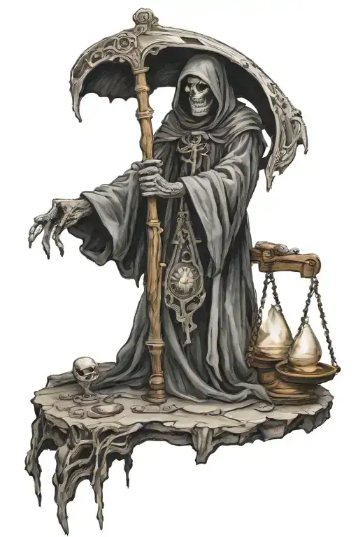 Full Body Rugged Grim Reaper Holding Hourglass