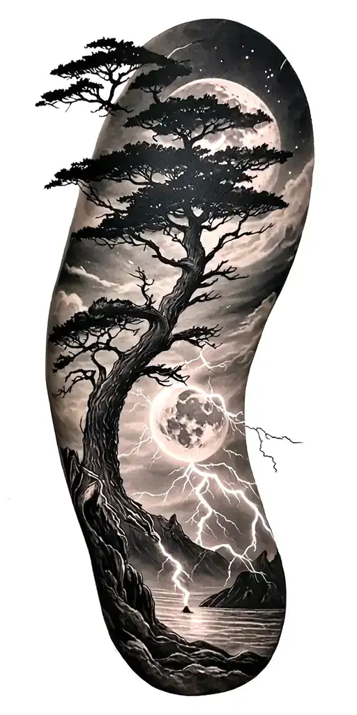 Viking Rume And Moon And Tree And Lightning Bolt