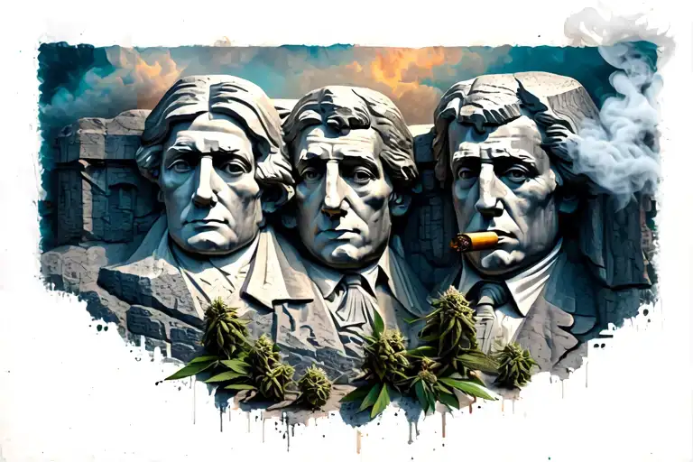 Mount Rushmore Of Weed User Smoking Blunt With Smokey Background