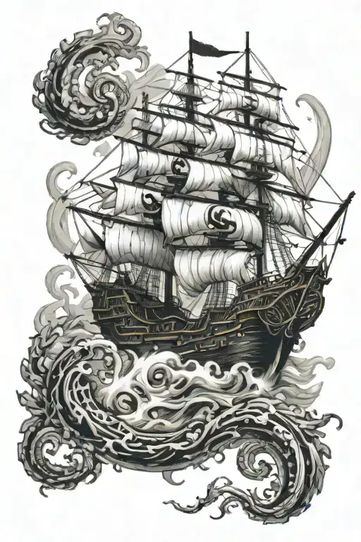 Pirate Ship With Kraken Attacking Pirate Ship
