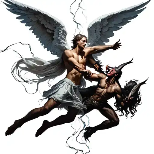 An Angel And Demon Fighting With Twisted Fates Spinning The Thread