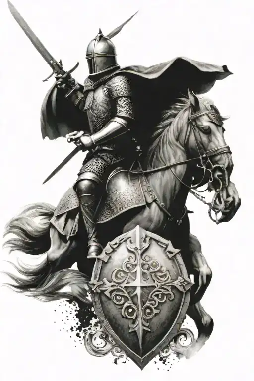 Medieval Knight On Horseback With A Sword And Shield