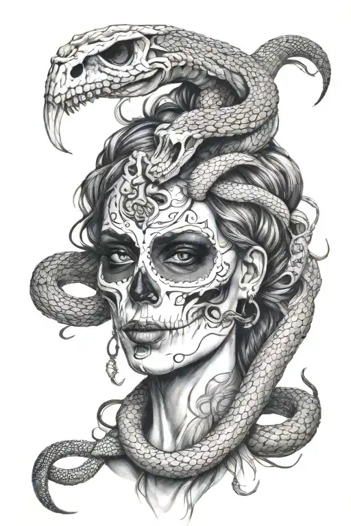 Skull Face Women With Snake