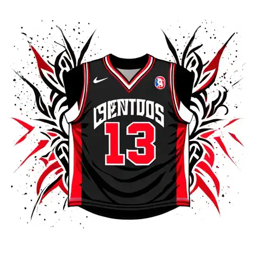 Black And Red Basketball Jersey With The Number 13 And A Tribal Theme