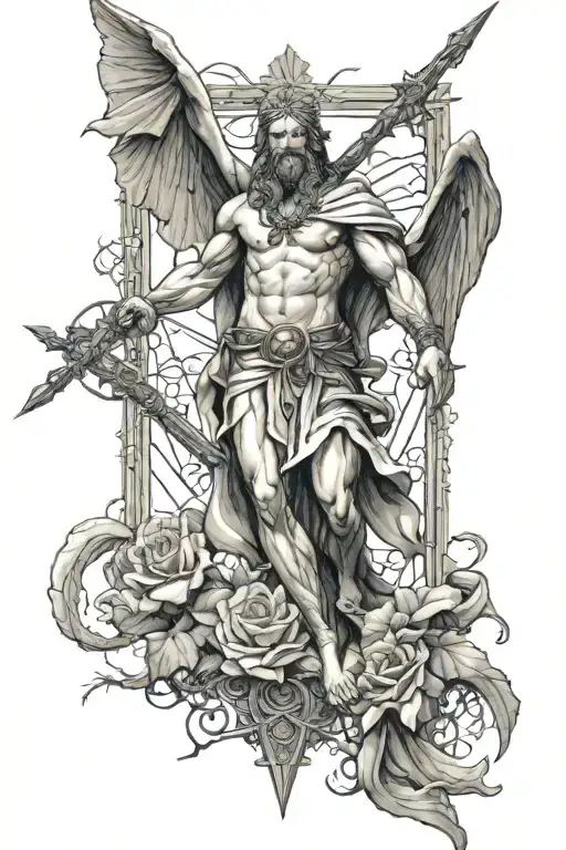 Arachangel Christ With Spear With Christian Cross On Top