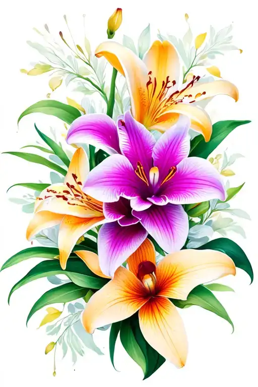 Orchids And Lilies Intertwined Symbolizing The Client's Love