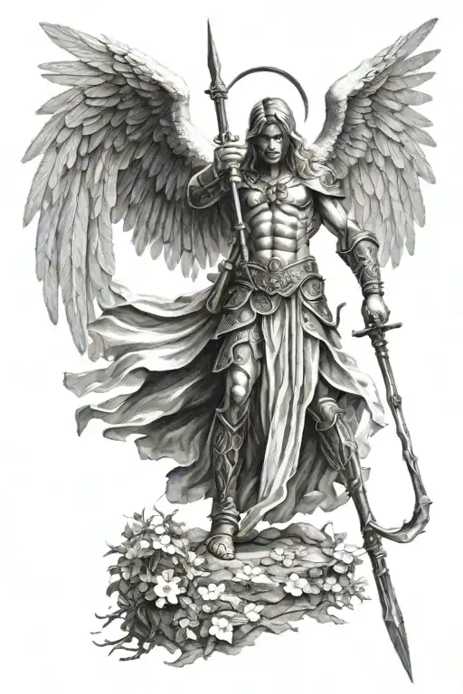 Angel Warrior With Spear With Christian Cross On Top