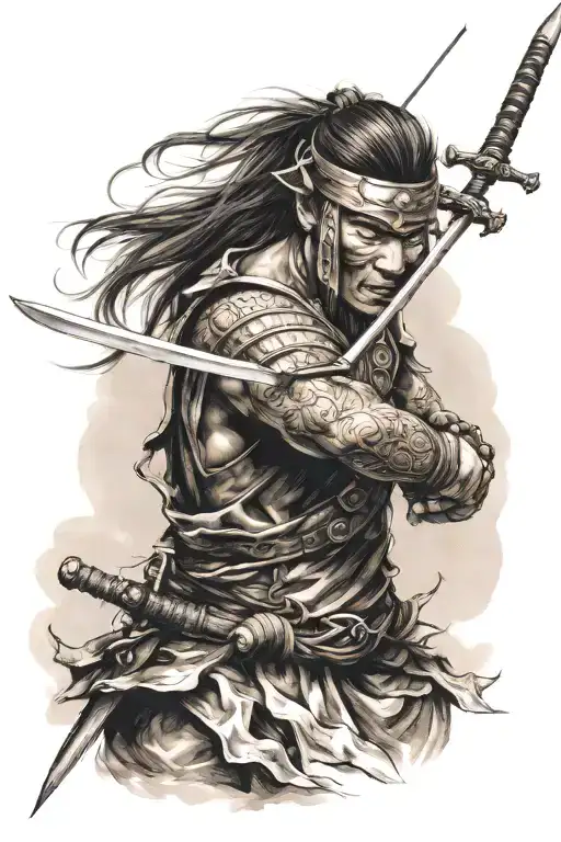 Samura Warrior Wielding A Sword Emerging