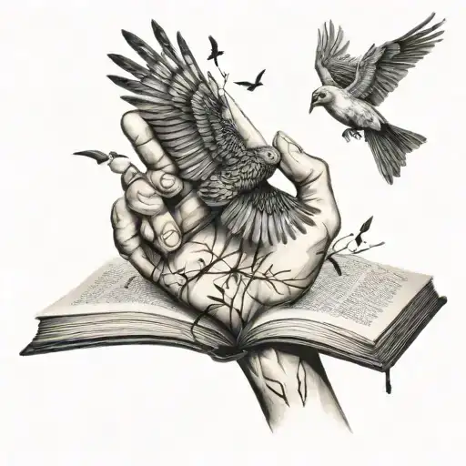 A Detailed Hand With A Book Open In The Palm And Birds Flying Out Of It