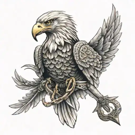 Symetric Eagle With Dagger Between Its Wings And Snake