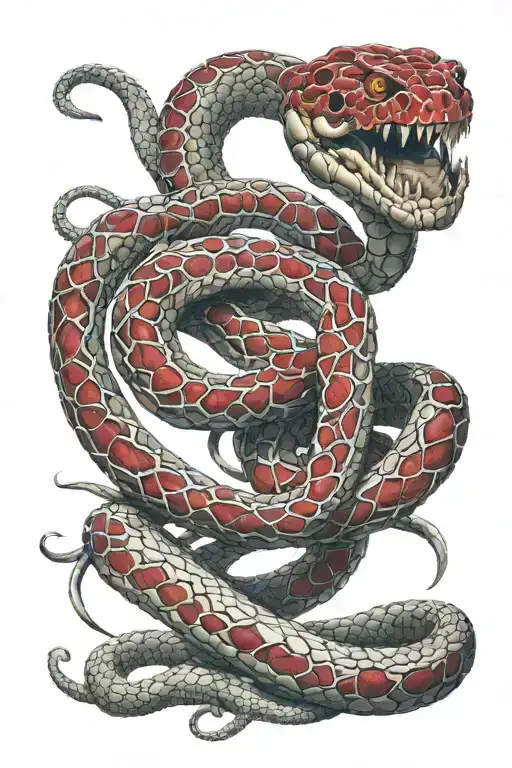 Skeleton Of A Snake With Red Scales Coming Off