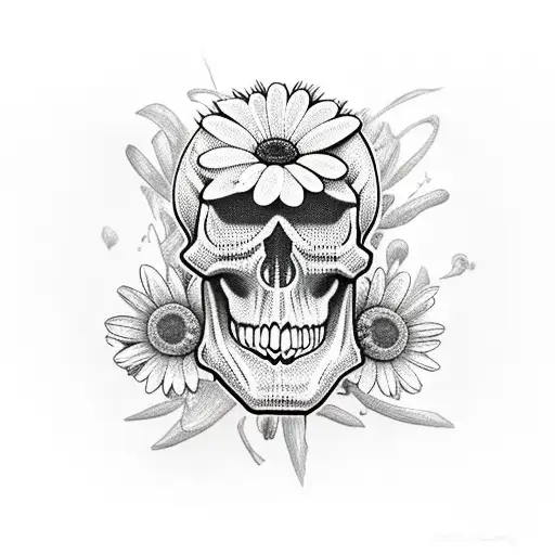 Skull With Daisy And Aster