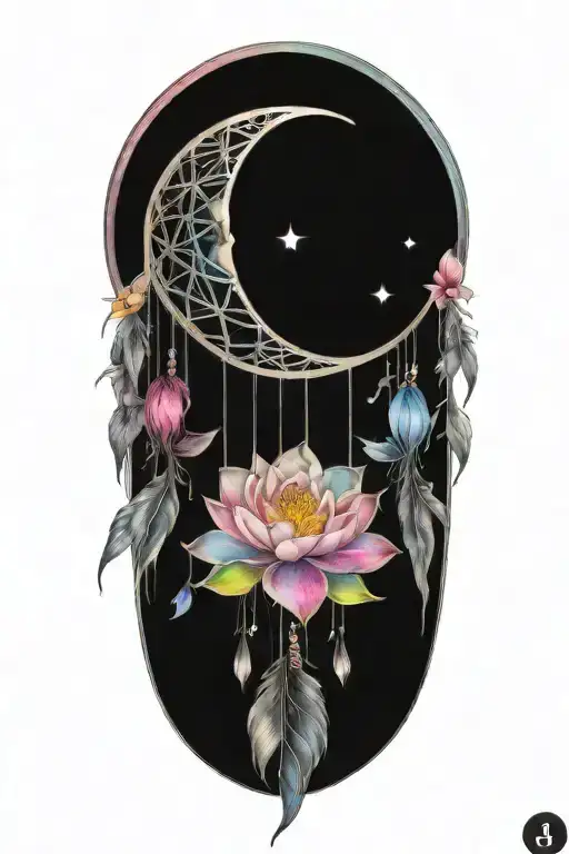 Half Moon Shaped Dream Catcher Rainbow Lotus Flower