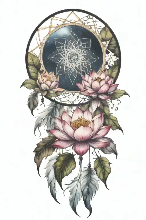 Half Moon Dream Catcher Rainbow Lotus Flower