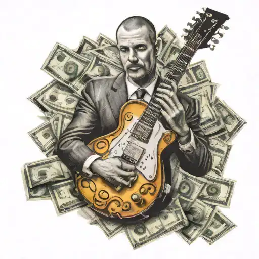 A Realistic Portrait Of A Businessman With A Money Guitar As A Head