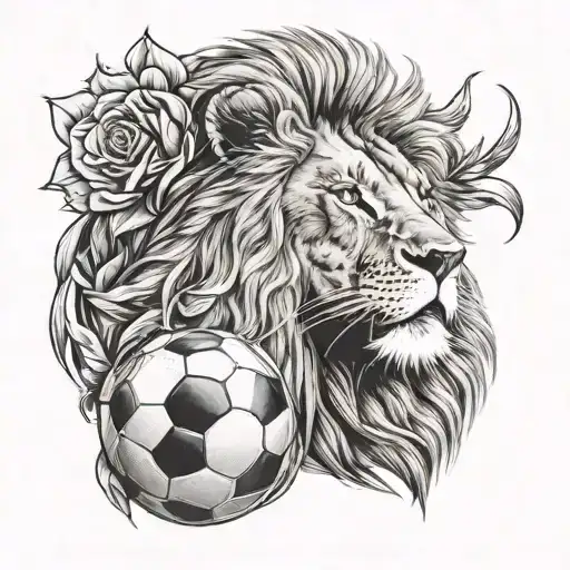 Lion With A Rose And A Large Soccer Ball With A Vertical Crown