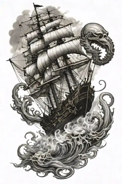 Kraken Pulling Down Pirate Ship