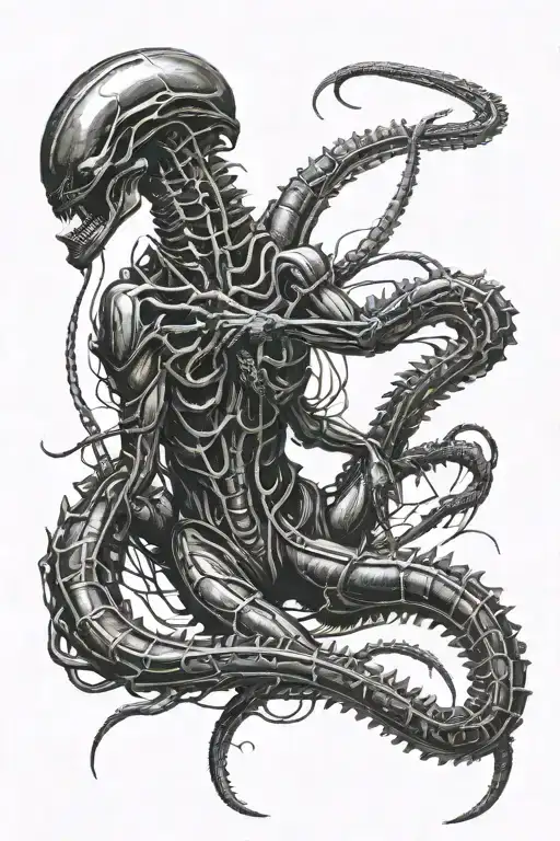 Big Black Head Xenomorp With 1 Long Tail With Full Size
