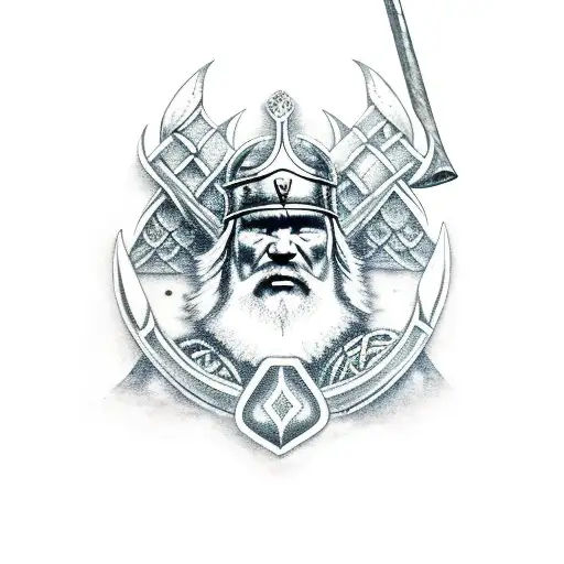 Northern Viking With Ax And Raven