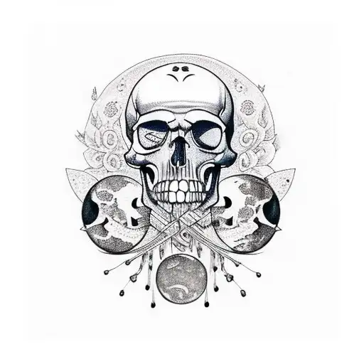 Crow With Skull And Moon