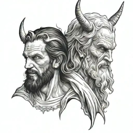 The Devil And Jesus Facing Each Other Seriously