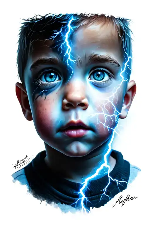 Child With Lightning Almost Touching The Eye On One Side Of The Face