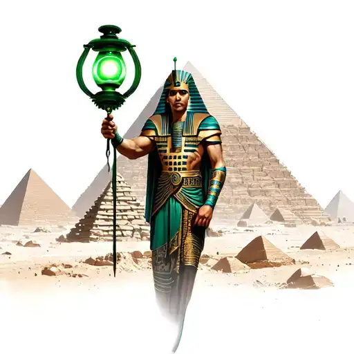 Egyptian Green Lantern With The Pyramids Of Giza Surrounding Him