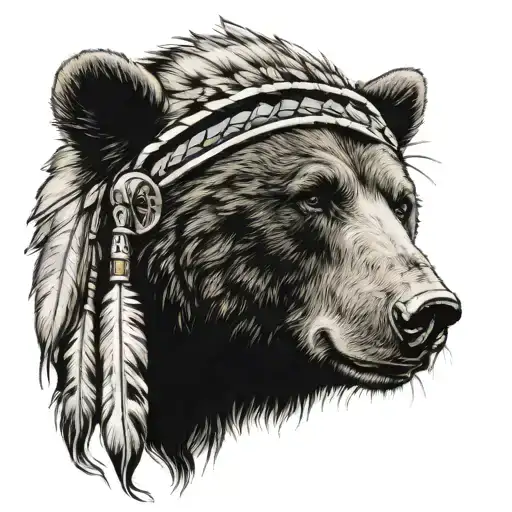 Bear With Native American Head Dress